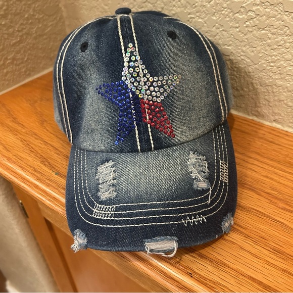 The Alabama Girl Accessories - Denim Star Embellished Cap